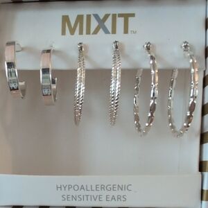 Mixit Hypoallergenic Silver Hoop Earring Set